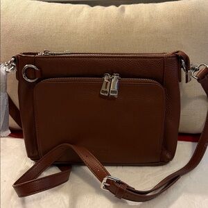Began Anti Theft Shoulder Crossbody Bag Brown Leather